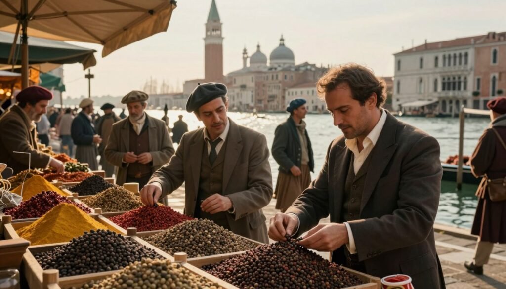 Venetian merchants sort pepper amid competition for Asian trade